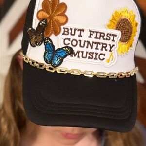 Women’s/teen Trucker Hat “But first country music”